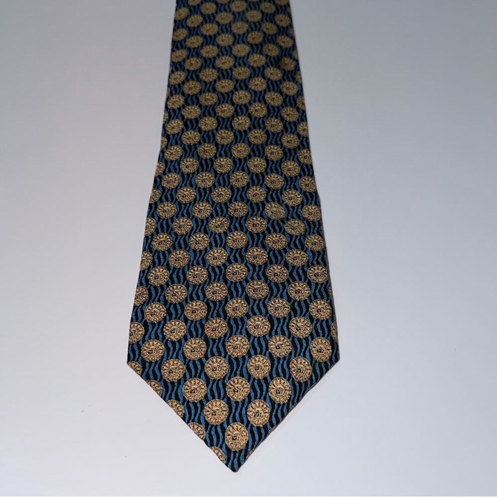 Versace vintage Gold and Blue Geometric Men's Tie Y2K
